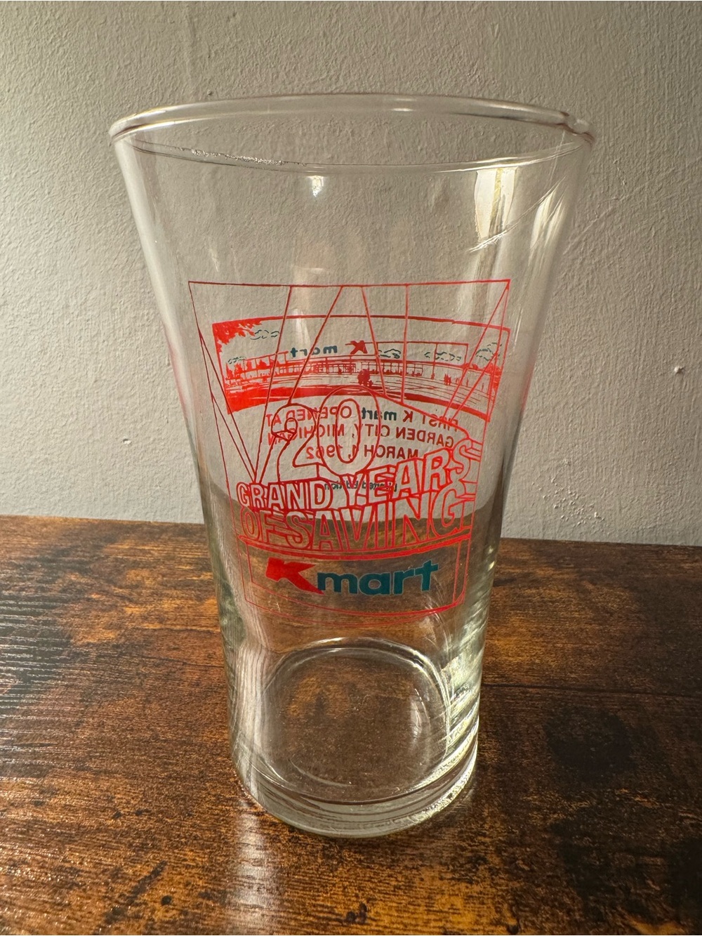 Vintage 1962 Kmart 20 Years Saving Commemorative Glass Garden City, MI